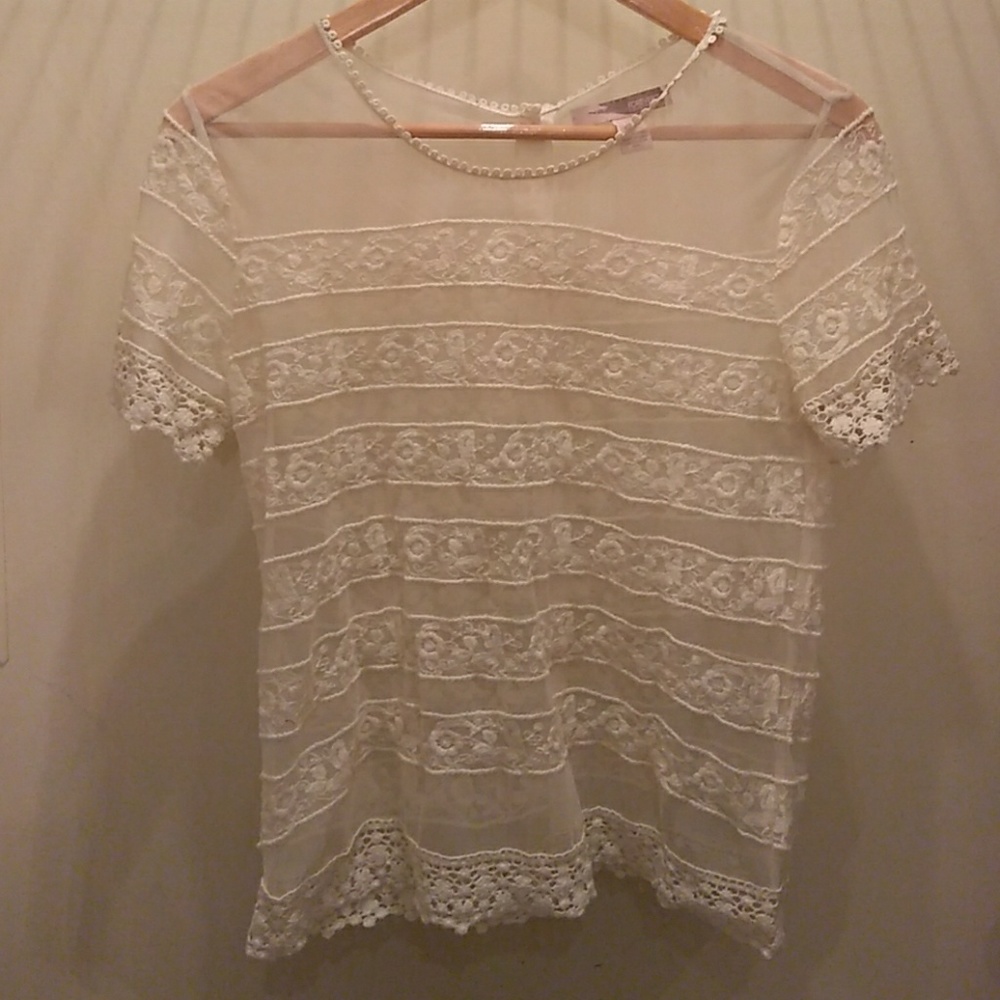 See through white floral shirt